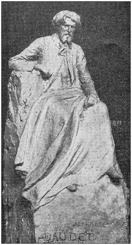 古代照片:Alphonse Daudet雕像